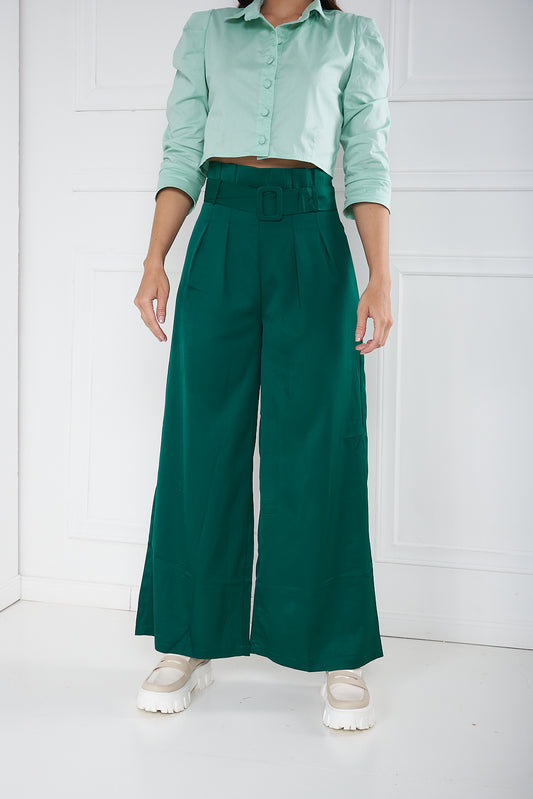 Pantalón recto con correa, verde y negro